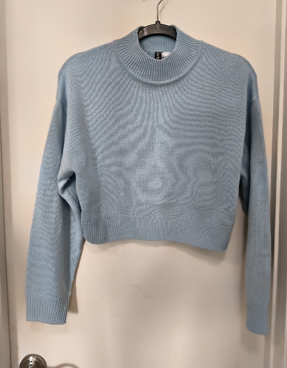 H&M Divided Cropped Light Blue Mock Neck Sweater - Women